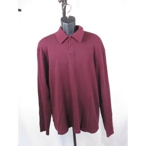Mens Brandini Maroon Long Sleeve Ribbed Henley 100% Cotton Shirt Size XXL